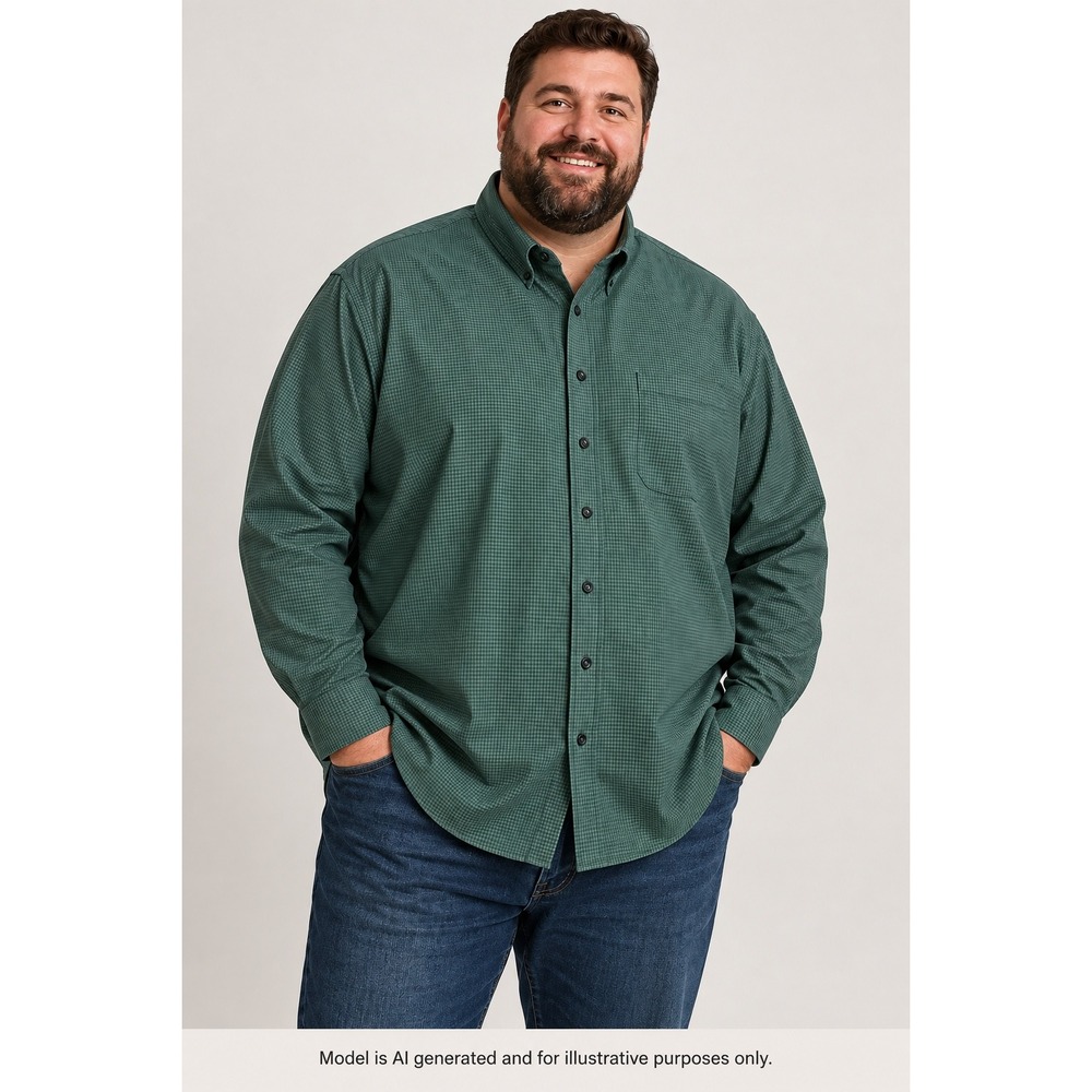 LL Bean Mens XL Tall Green Micro Check Cotton Button Down Shirt 298277